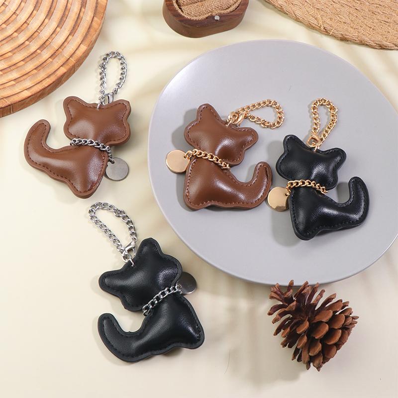 Pu Leather Cat Keychain Cute Animal Keyring Women Bag Charm Handbag Hanging Pendant Decoration Girl Gifts