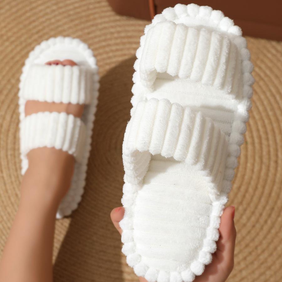 Double-Bar Curly Cotton Indoor Furry Slippers - Candy Color