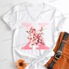 Pink Sakura Alphabet Graphic T Shirts Women AZ 26 Alphabet Pink Flower Cartoon Tshirts Cherry Blossom Letters Casual Tops Tees