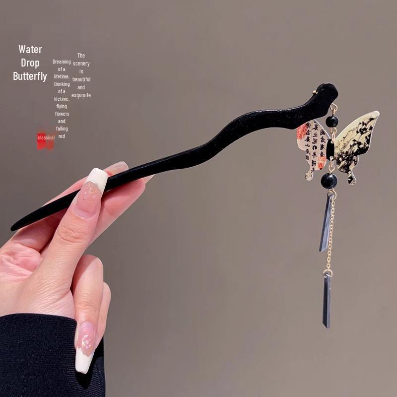 Vintage Tassel Alloy Wooden Hairpin for Women - Elegant Retro Updo Accessory