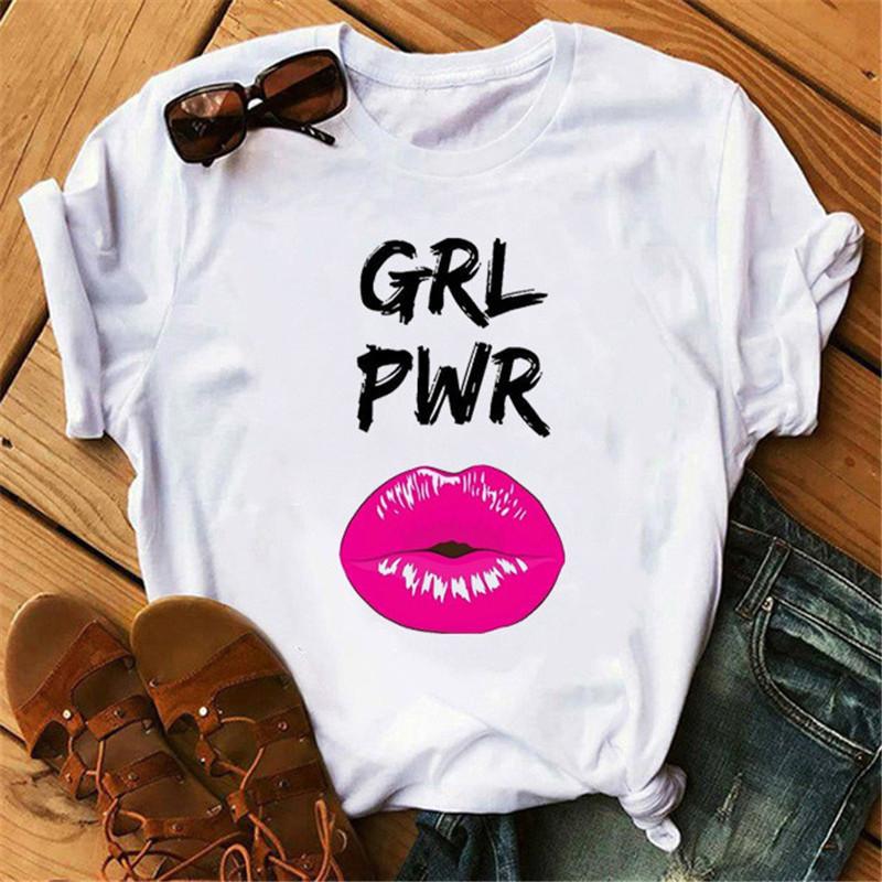 Korean Fashion Vintage Lip Graphic Women T-Shirt Goth 90S Summer Tees Loose White O-Neck Short Sleeve Y2K Tops Harajuku Blouses