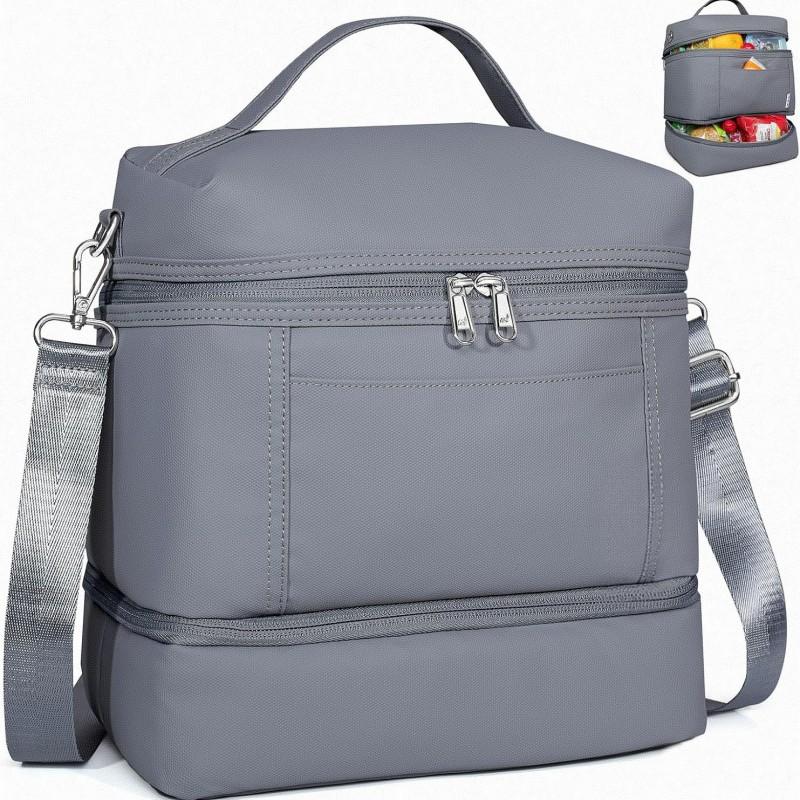 Large Capacity Dual Compartment Insulated Lunch Bag Waterproof Leakproof Handheld Crossbody Office Picnic Men Women