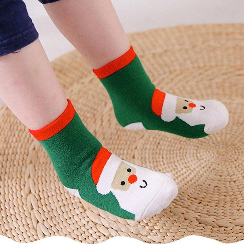 Children's Christmas Terry Socks Plush Thick Warm Omfortable Cartoon Santa Snowflake Baby Boys and Girls Med Tube Sock
