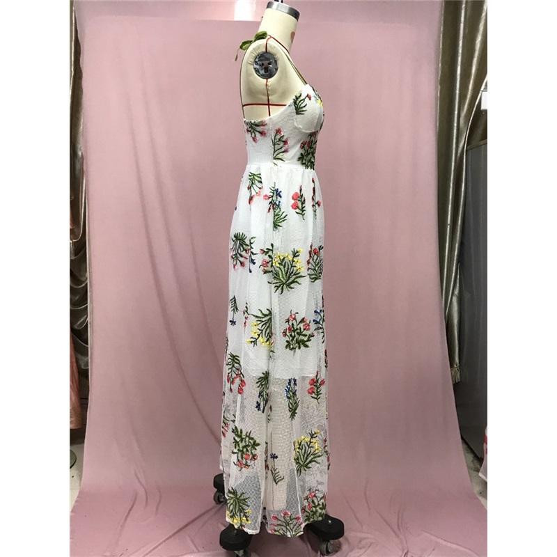 Bohemian Vintage Floral Pattern Colorful Embroidered Sexy Loose Maxi Dress For Women Summer Fashion Casual Beachwear