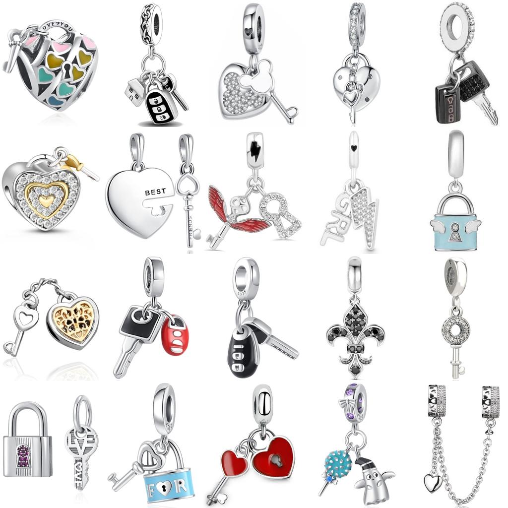 925 Silver Valentine Locks Keys Charm Pendant for DIY Bracelet Jewelry Fashion Fine Silver Valentine Gift for Her