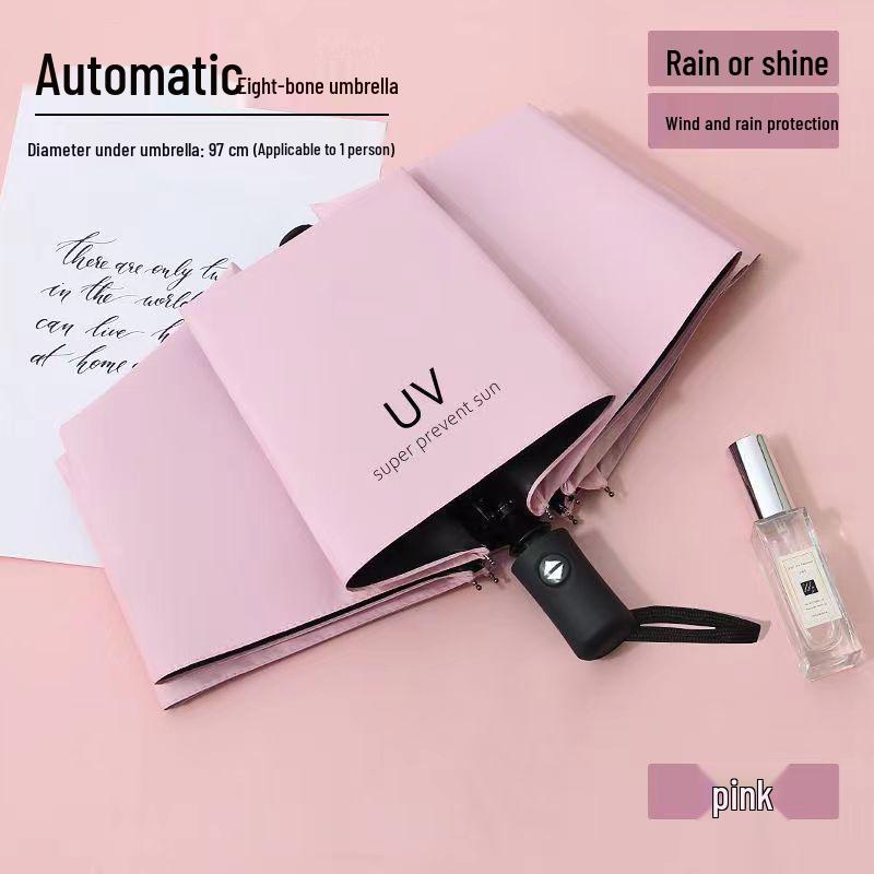 Fully Automatic 24-Rib Folding Umbrella: Large, UV-Resistant, Sun & Rain Protection with Custom Logo Options
