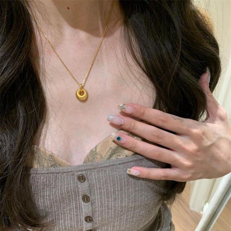 Gold brushed small gold lump necklace for women ins light luxury high temperament collarbone chain for girlfriend