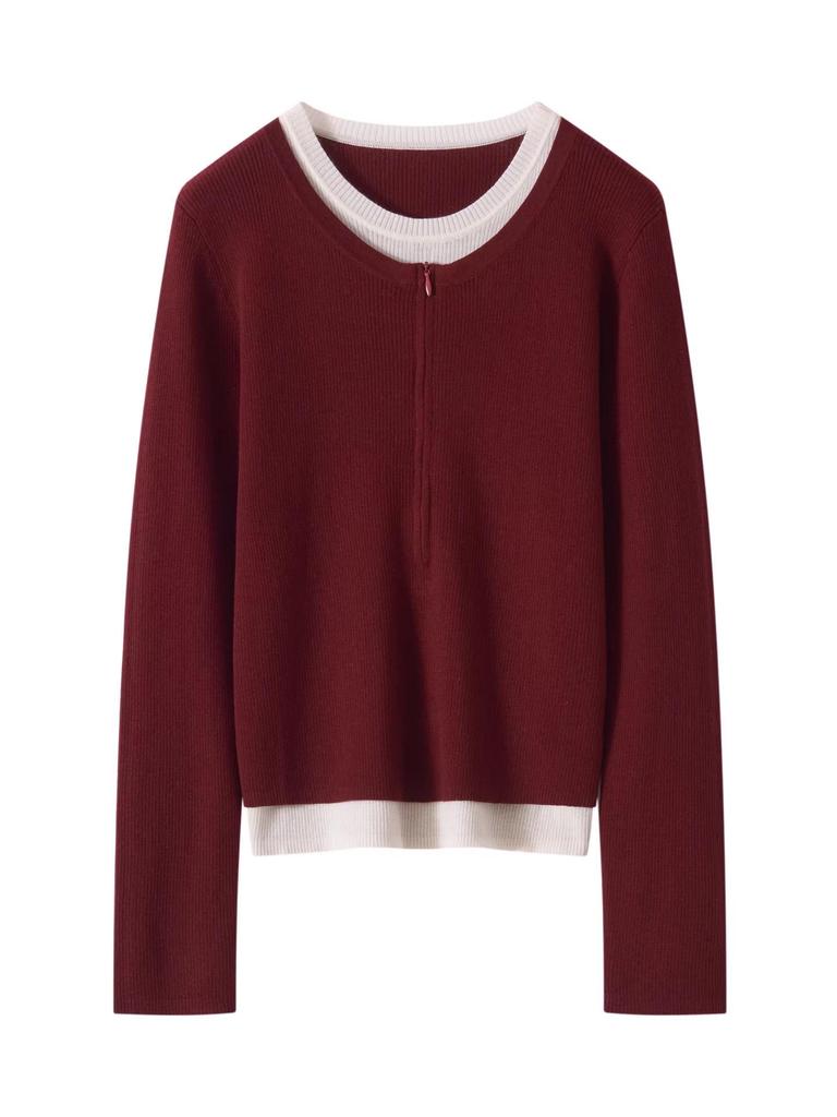 Women's Half-Zip Round Neck Wool Two-Piece Sweater - Spring/Autumn 2026 Edition