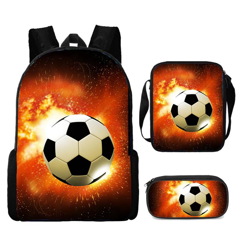 School Season Three-Piece Set School Bag Pencil Bag Lunch Bag Street Tide Basketball Football Picture Backpack Set