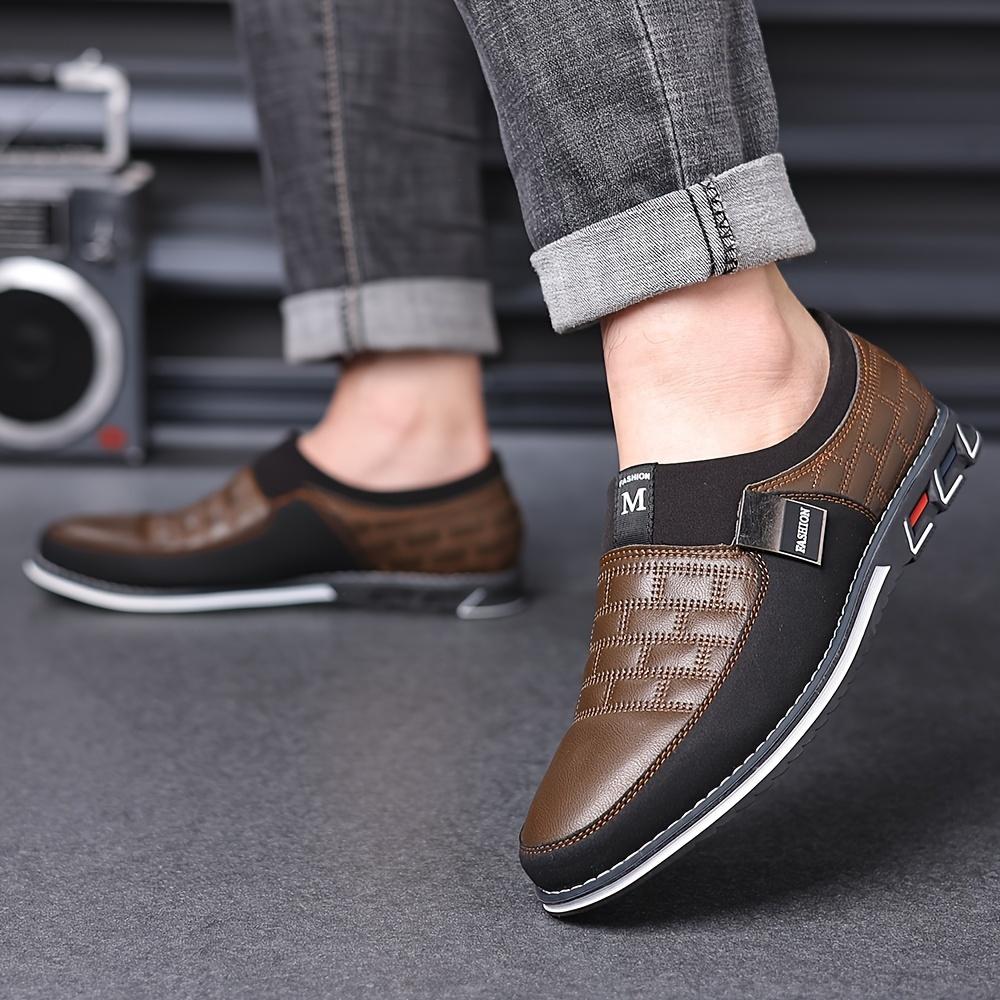 Plus Size Men's Vintage Color Block Slip on Loafers Comfortable Anti-Slip Rubber Sole Durable Walking Shoes