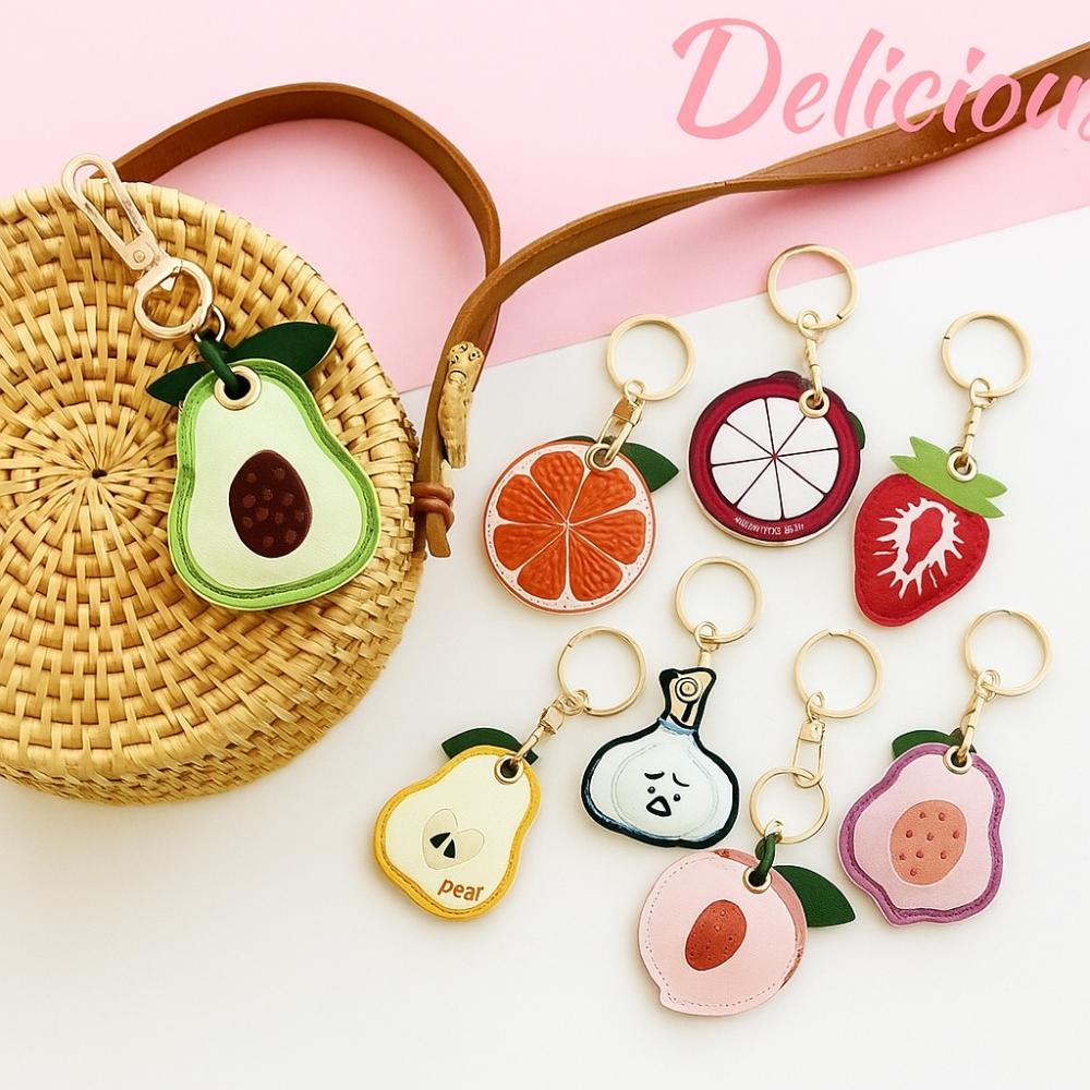 Leather Fruit Key Chain Anti-lost Access Card Holder Cute Bag Pendant  Bag Charm