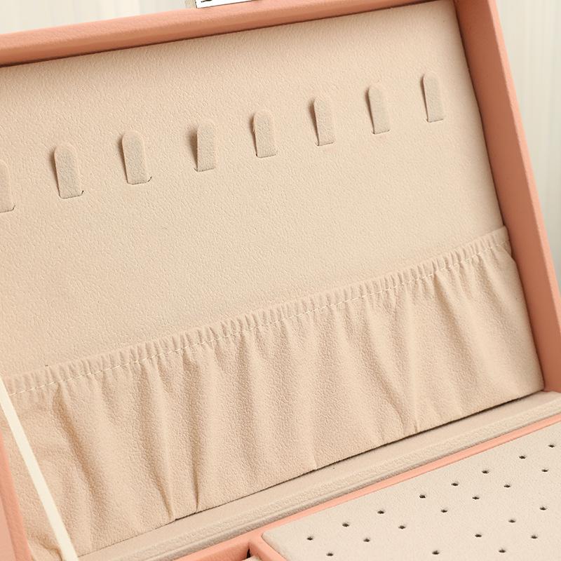Spot PU Double-Layer Lockable Jewelry Storage Box for Rings, Earrings, and Necklaces