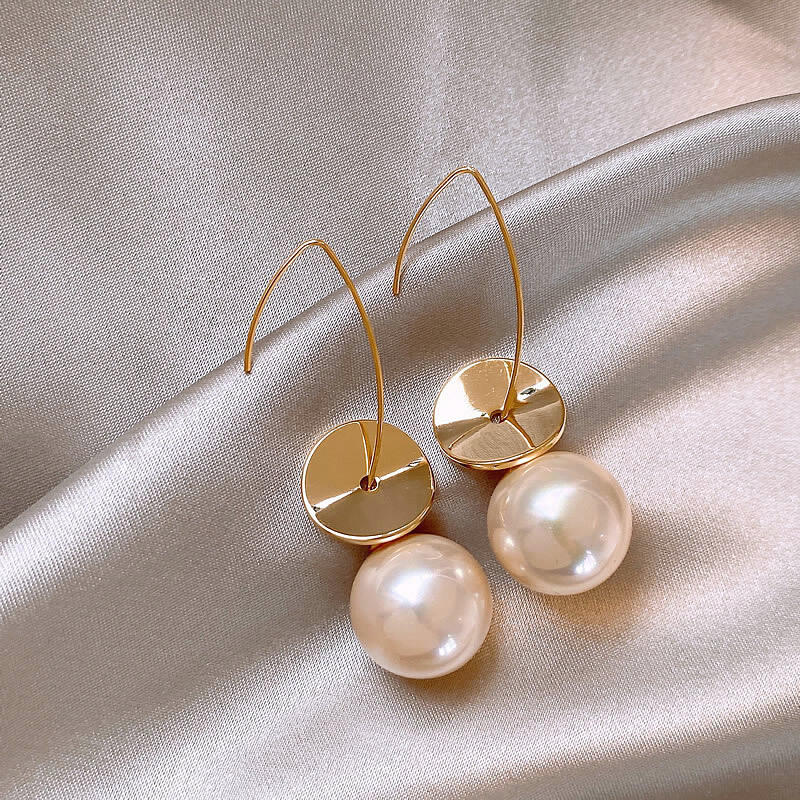 Exquisite Fashion Gold Color Round Imitation Pearls Drop Earrings For Women Elegant Dangle Earrings Jewelry Gifts