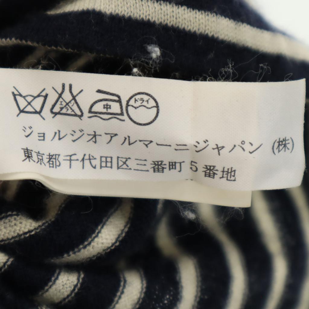 Armani Collezioni Border Pattern Short Sleeve Knit M Dark Blue Women Used