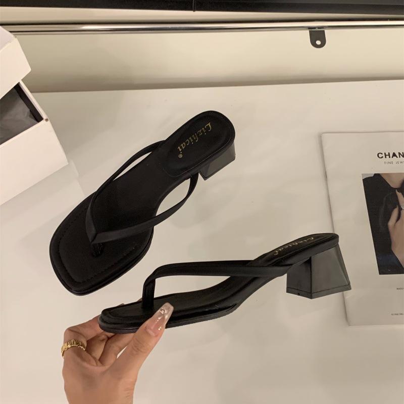 

Французские универсальные шлепанцы женские туфли модная одежда 2025 новые летние босоножки на высоком каблуке 39 чёрный