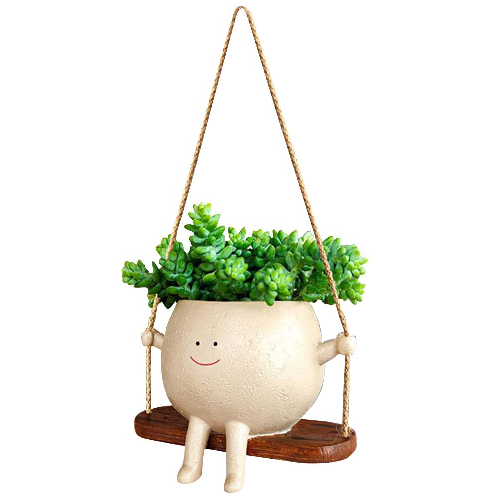 1-2PCS Swing Flower Container Resin Cartoon Flowerpot Creative Wall Hanging Head Planter Multifunctional Garden Patio Supplies