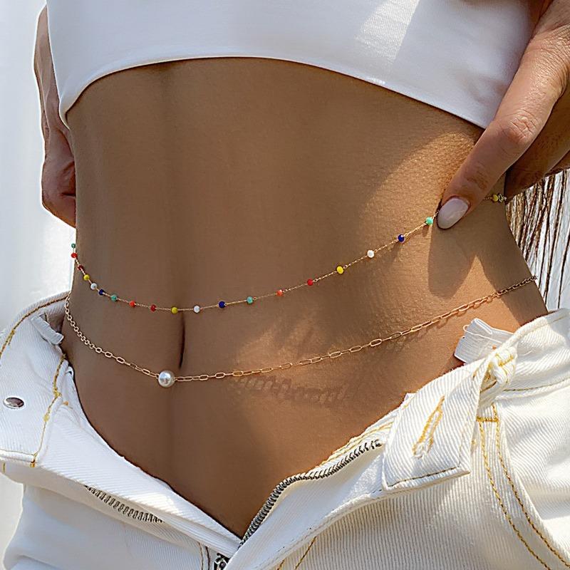 Bohemian summer colorful faux crystal sexy double layer body chain - fashionable minimalist waist chain