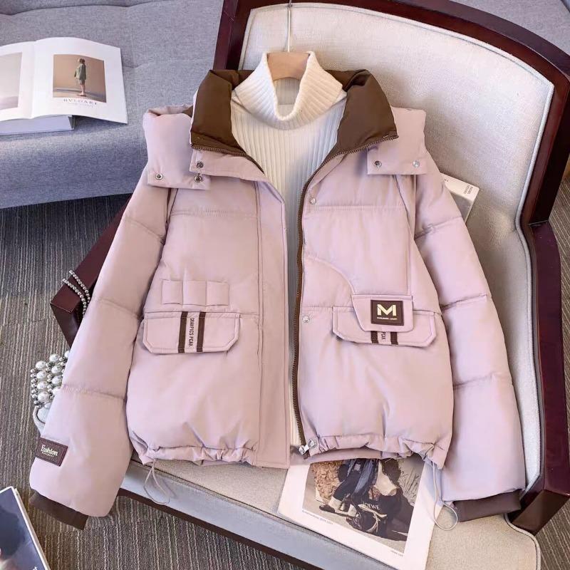 Fashion Hooded Down Jacket Short Loose Fit Winter Thickened Coat Women Oversize Warm Cotton Padded