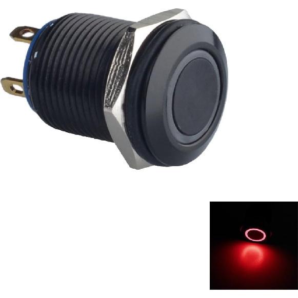 ESUPPORT Black Case 12mm Red LED Light 2A Momentary Push Button Switch Stainless Waterproof Car Boat