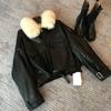 Autumn and winter velvet thickened leather jacket imitation fur short removable imitation rabbit fur collar jacket warm cotton clothing women's