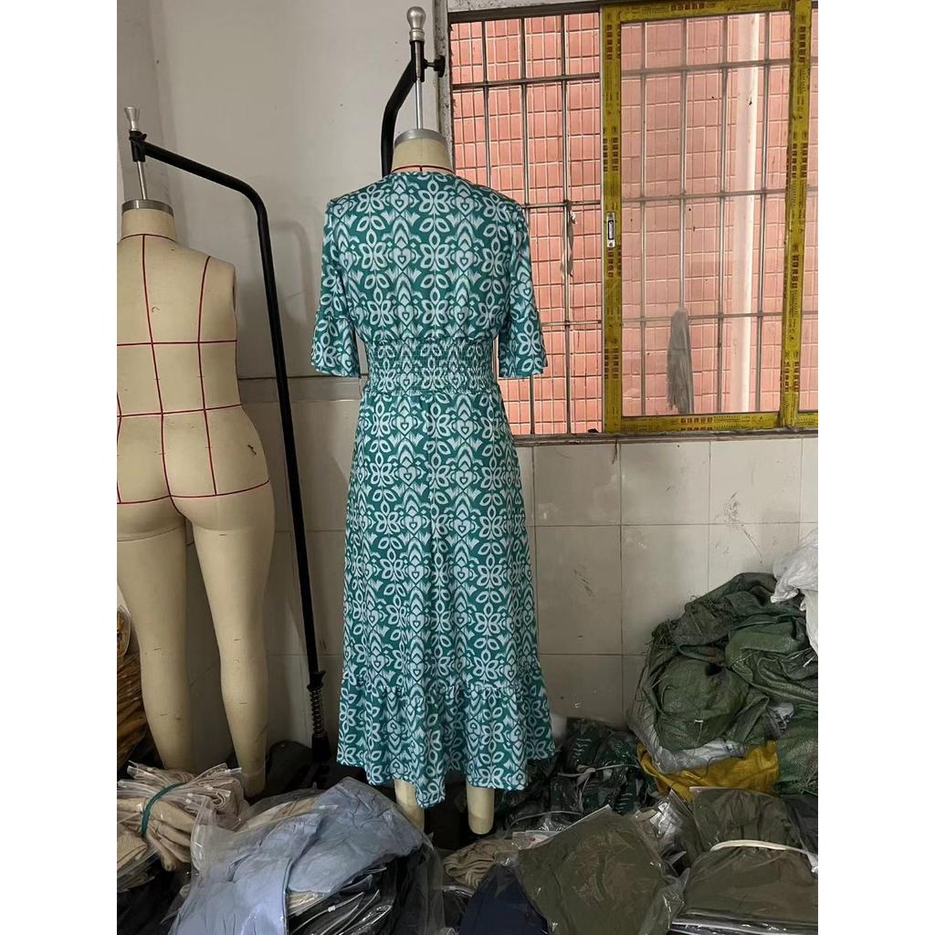 New Plus Size Floral V-neck Loose Long Dress, Fairy Style Beach Vacation Sundress In Stock