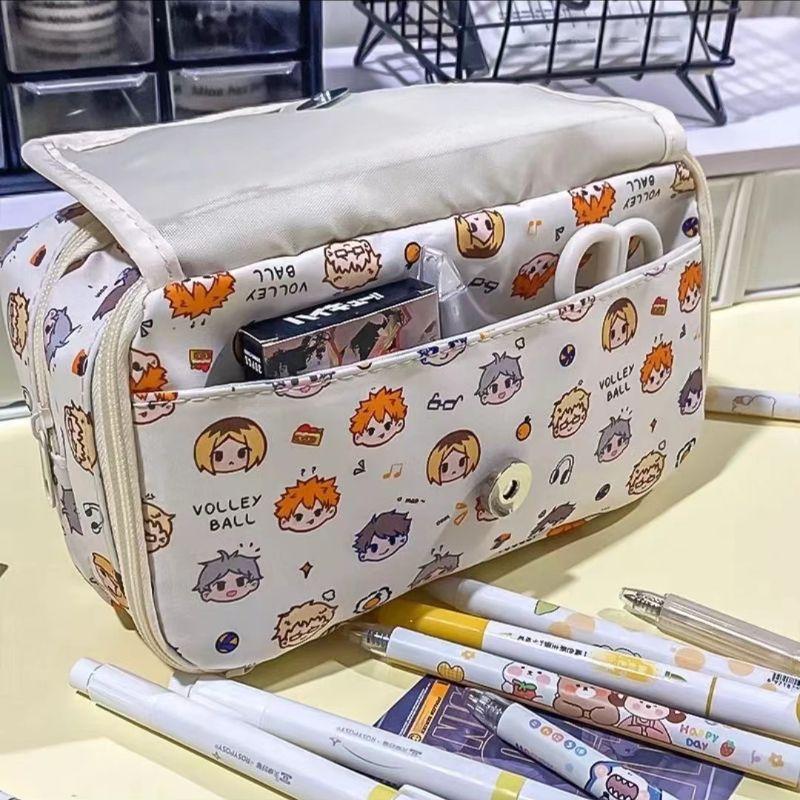 Anime Haikyuu!! Flip Cover Transparent Pencil Case Cartoon Multi-layer Large Capacity Stationery Bag Student Learning Supplies