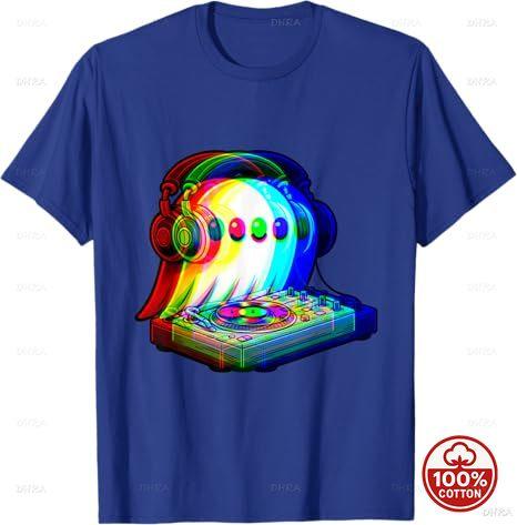 House Music Ghost Dj Optical Illusion EDM Halloween Rave DJ TShirt Humor Funny Rock Graphic Cotton Short Sleeve Blouses Y2k Top