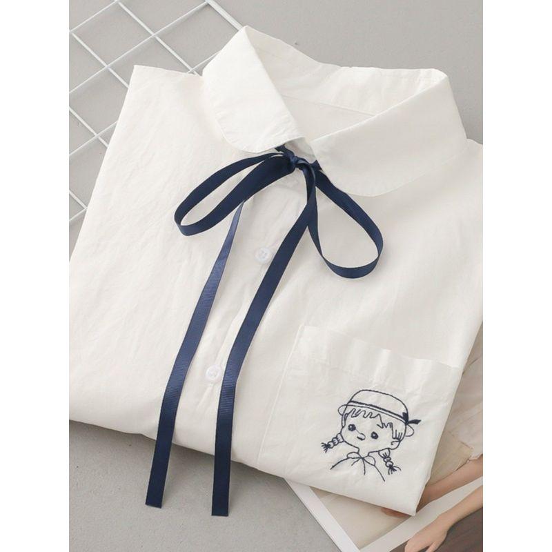 

Подростковая женская рубашка с длинным рукавом, ученица средней школы, чистый хлопок, блузка в студенческом стиле, одежда для старшеклассниц, свежая весенняя одежда, женская White Collar Cat M