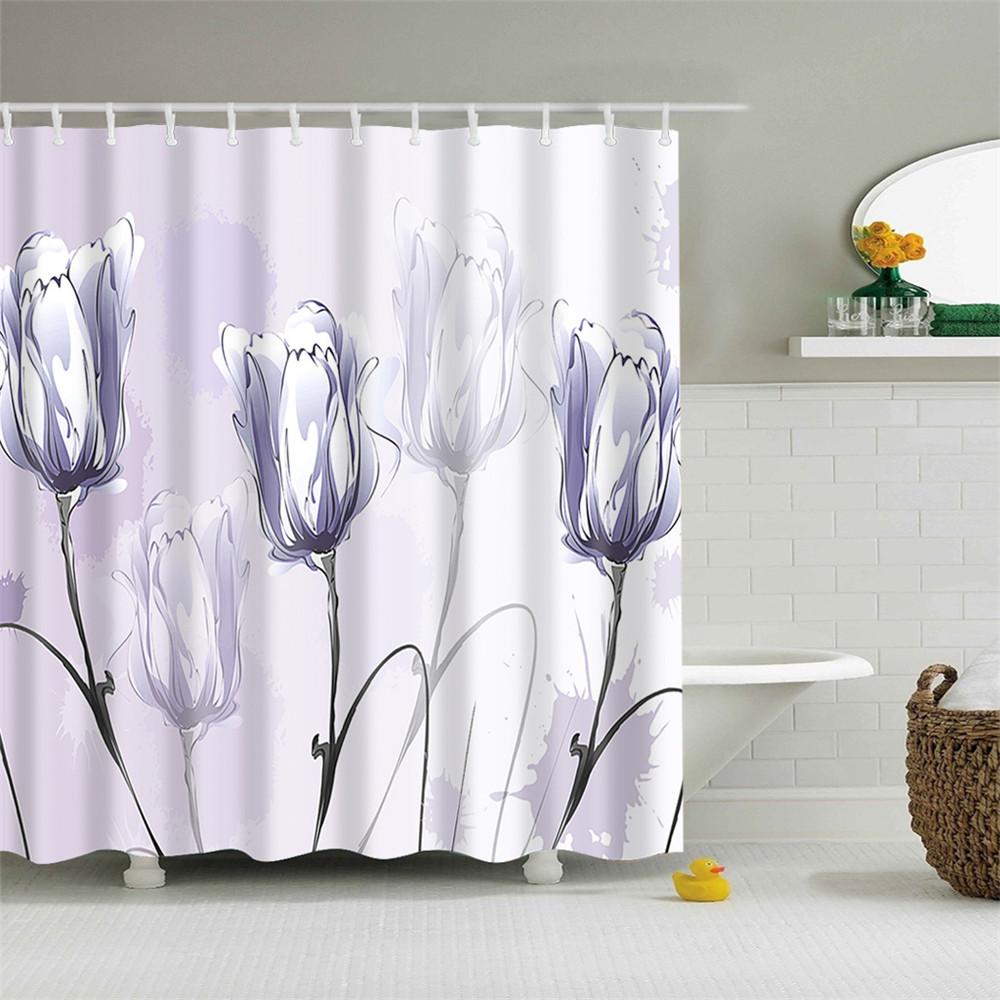 Rose Plum Blossom Flowers Print Waterproof Shower Curtain Washable Fabric Bath Curtain Home Bathroom Curtains With 12 Hooks
