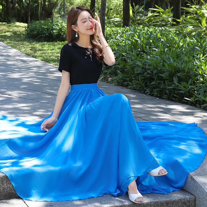 Elegantná šifónová swingová sukňa A-linie so 720-stupňovým vzorom pre moderný tanec a tanec Xinjiang