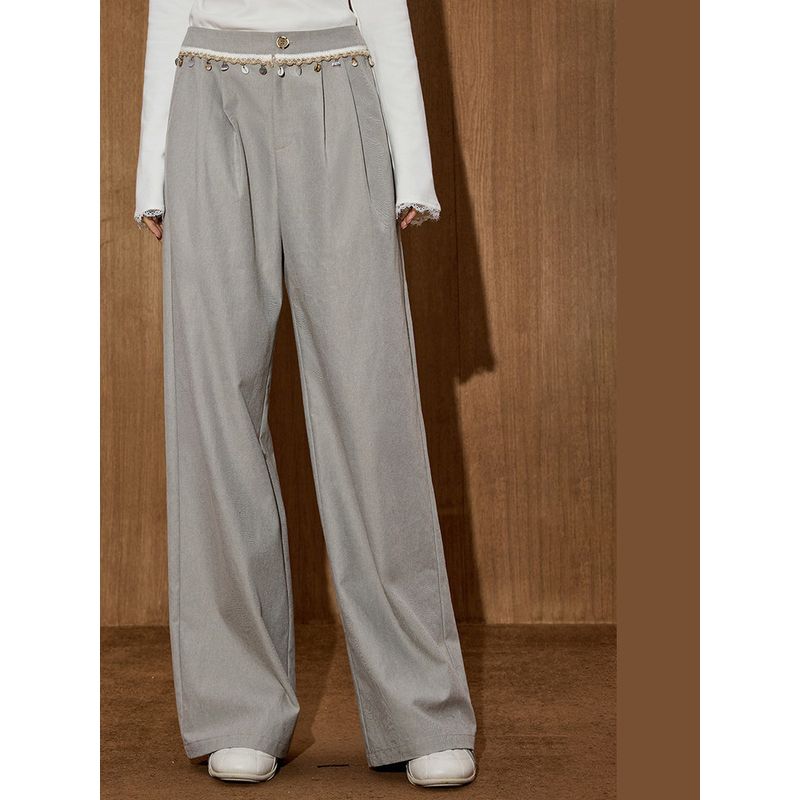 Coolhut Design Shell Fringe Relaxed Fit Loose Slimming Wide-Leg 2025 Autumn Women's Casual Pants