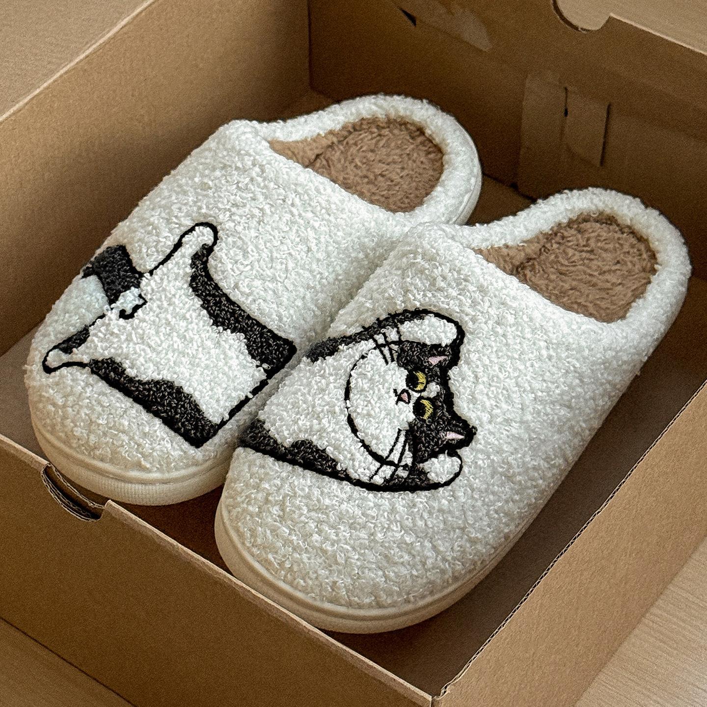 

Cute kitten cotton slippers women s autumn and winter indoor home new warm fluffy slippers women s winter 40