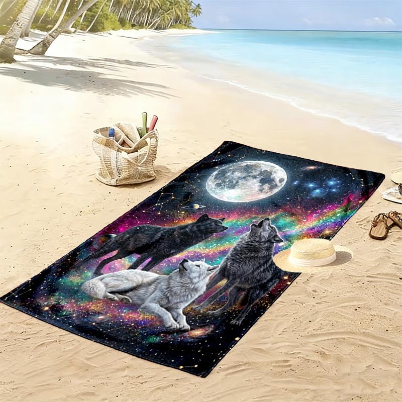 Wolf Art Print Beach Towel, Large Soft Quick Dry Towel for Beach Camping Swimming