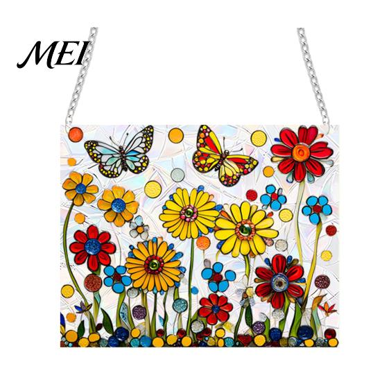 Acrylic Hanging Ornament Stained Glass Style Window Hanging, Colorful Sun Catchers for Wall Windows, Waterproof Decor Suncatcher with Chain Women Wife