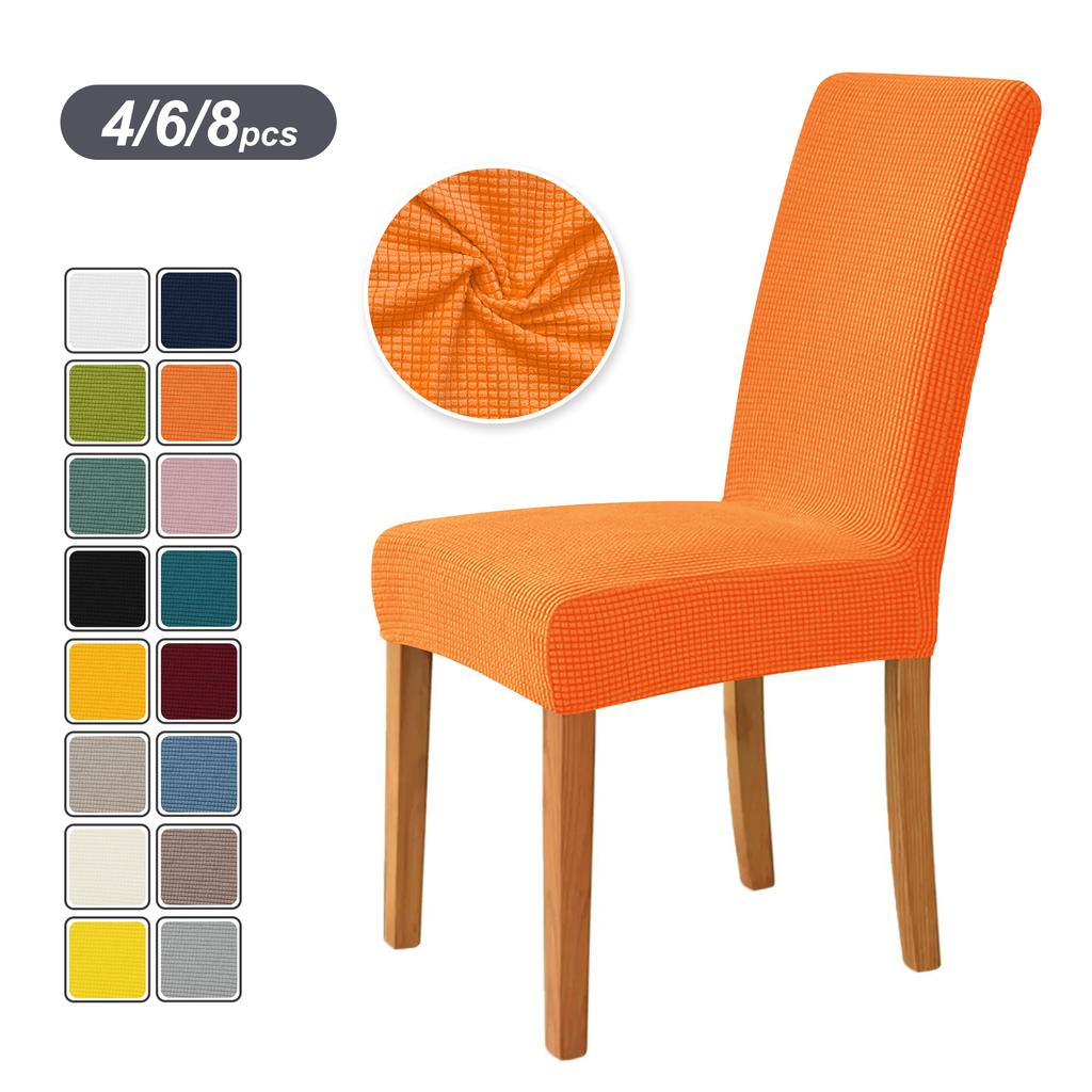 4PCS Stretch Dining Chair Covers Feature Textured Checked Jacquard Fabric High Back Chair Slipcover Thick Chair Protectors