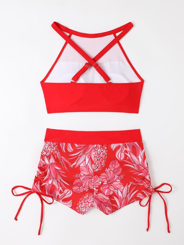 European & American Sporty Bikini: Sexy Bandeau Crop Top with Elegant Back and Split Swimsuit Design