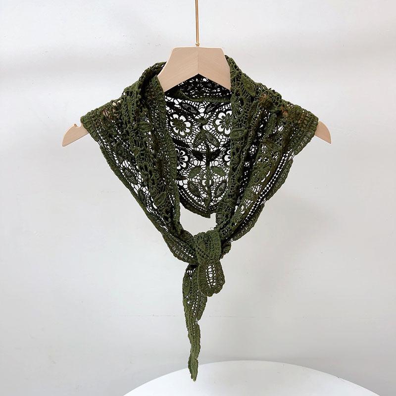 

Women Spring and Summer Cotton Triangle Scarf Filigree Knitted Beach Bandana Wrap Pashmina Stole Foulard Hijab 35x115cm