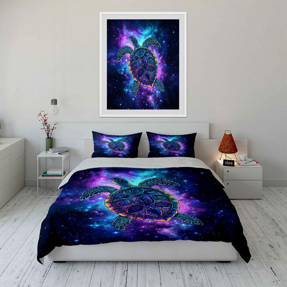 Galaxy Style Turtle Decor Set Multiple Sizes Kid'S And Adults' Bedroom Exquisite 3Pc Bedding Set, Gift