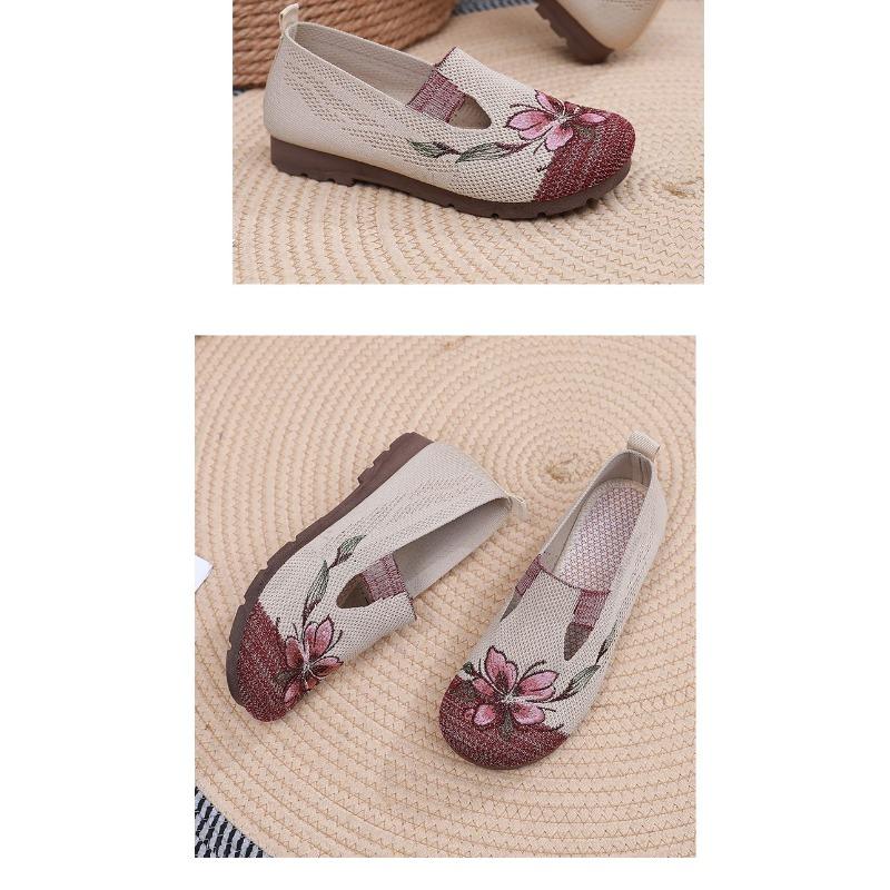 Women's Embroidered Beijing Style Slip-On Flats, Breathable Low-Cut Comfortable Cloth Shoes, Lightweight Casual Walking Shoes for Women