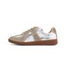 Cowhide Version~ Silver Women's Leather Color Matching Casual Sports Versatile Board Shoes Flat Thick Sole