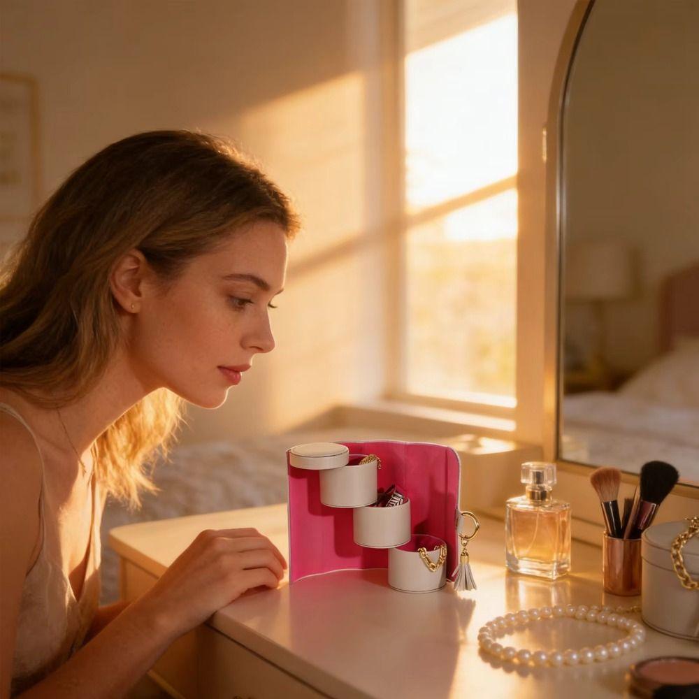 Magnetic Closure 3-Tier Cylindrical Jewelry Organizer Travel Jewelry Storage  Gift For Women