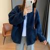 Women's Lamb Wool Fleece Loose Cardigan Top Versatile Warm Autumn Winter Sweatshirt Thickened Jacket