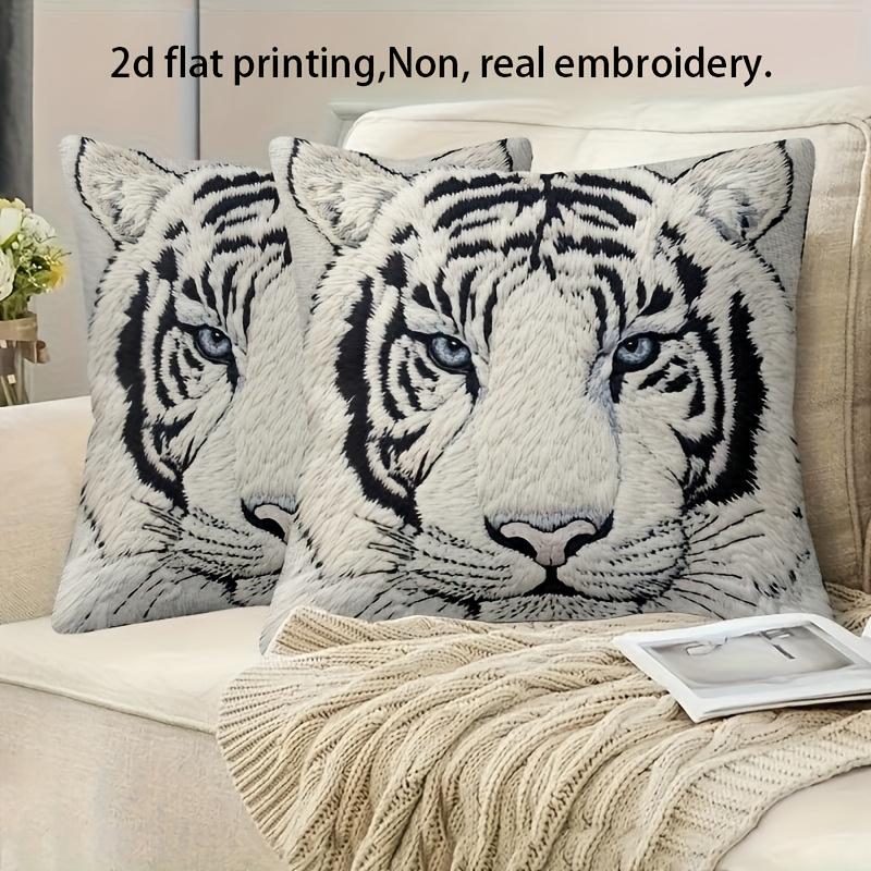 Vikama 2D White Tiger Print Throw Pillow Cover - Bedroom, Living Room, Sofa Cushion Cover - Double-Sided Printed Pillow Cover