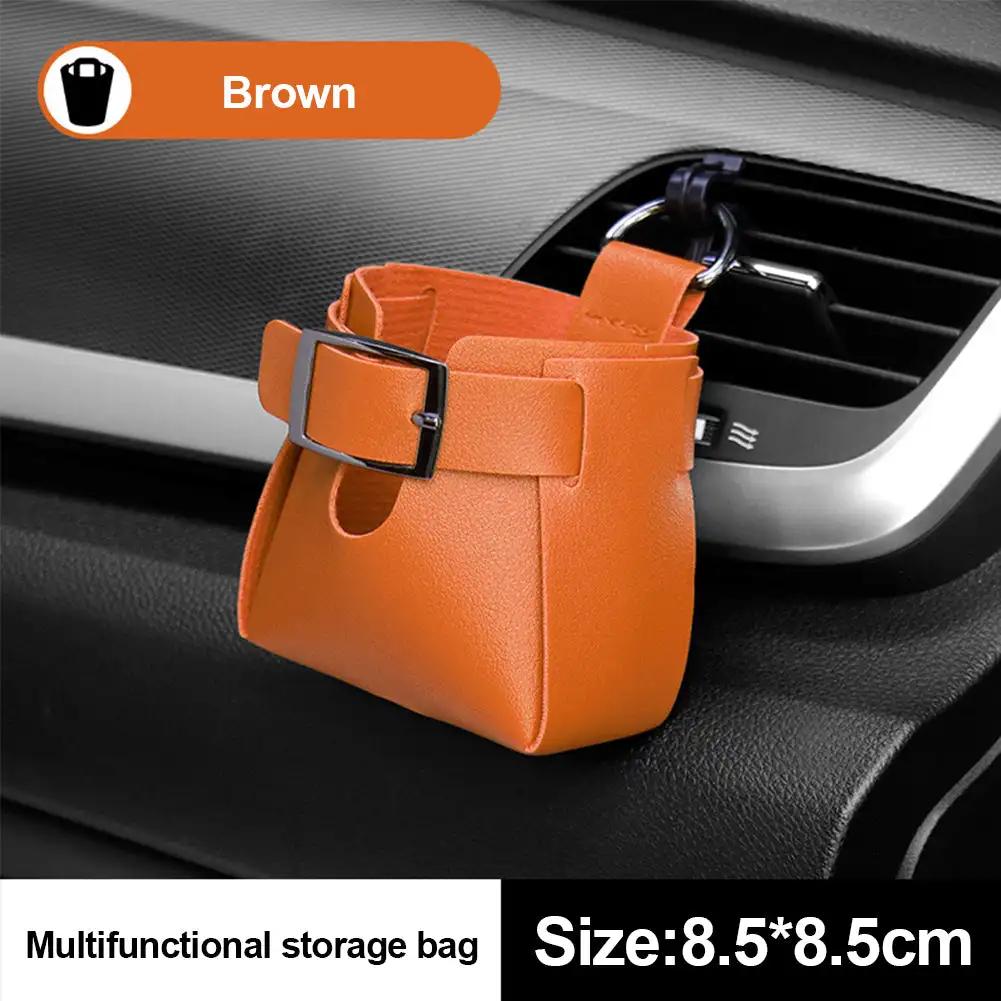 Car Air Outlet Leather Pouch Storage Bag Clip Hooks Auto Interior Box Organizer Phone Holder Car Air Vent Pouch Car Accessories
