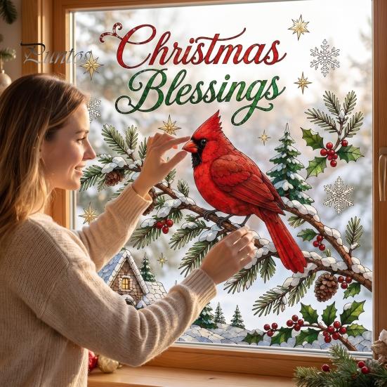 Seasonal Glass Stickers Christmas Window Clings, Removable PVC Decals, Snowy Festive Holiday Wall Decorations for Party Home And Store Bedroom