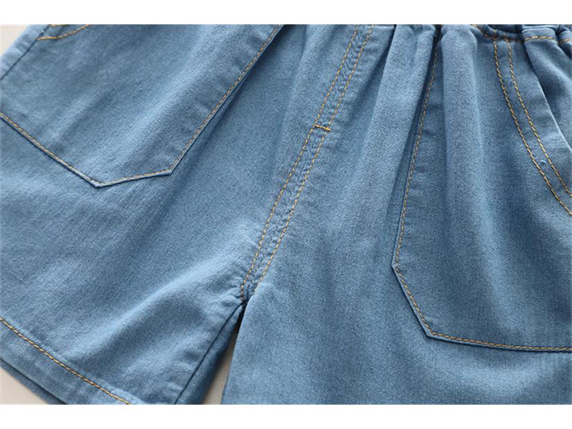 2025 Boys' Korean Style Denim Bear Short Sleeve Two-Piece Summer Set