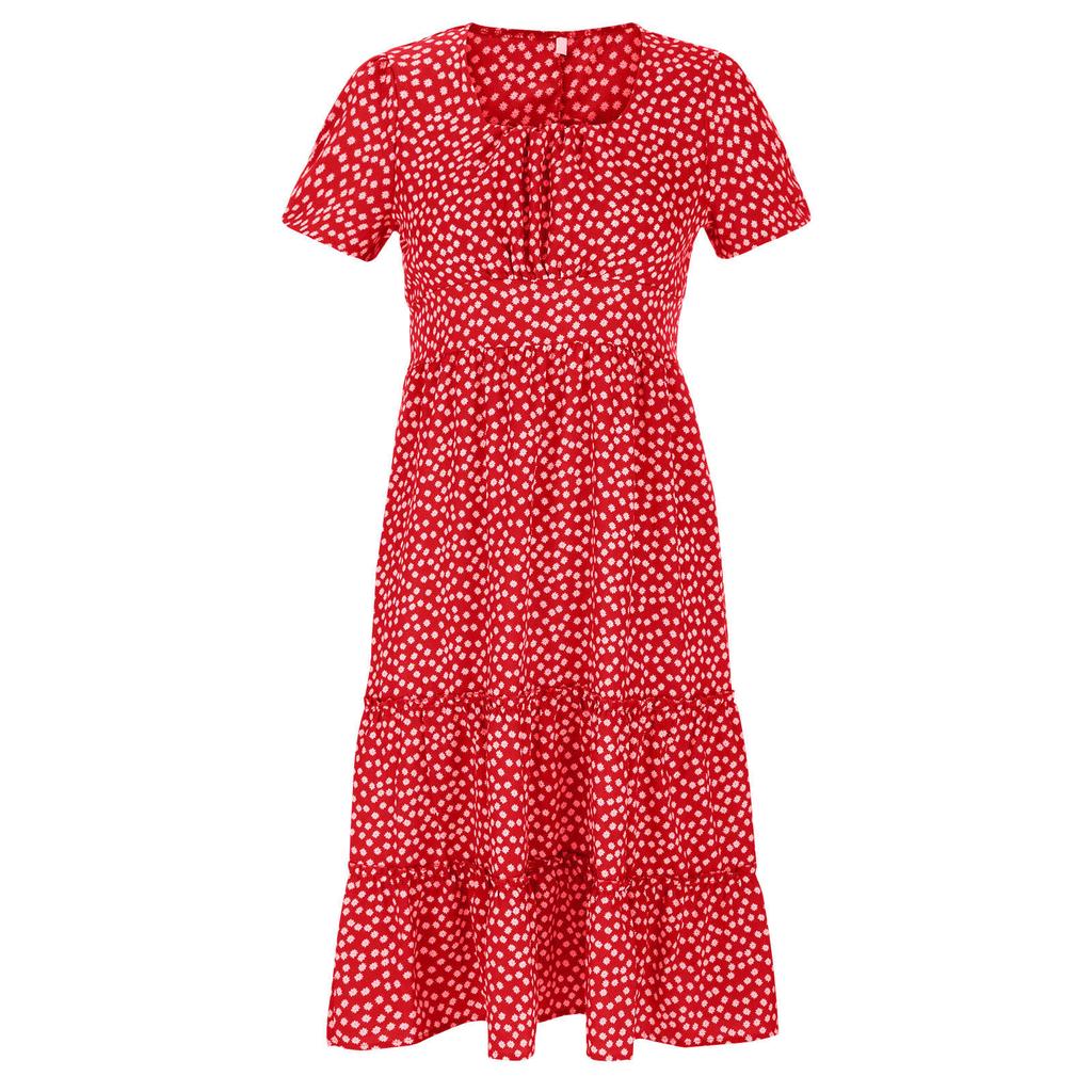 Women's Fashion Summer Spring Floral Print Short Sleeve Square Collar High Waist Casual Dresses