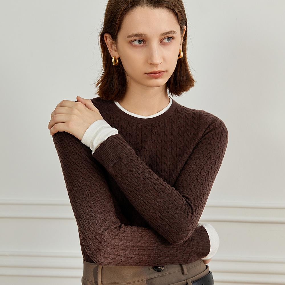 Waiwaiaiem Yy_Cable Pullover Knitted Top_Brown