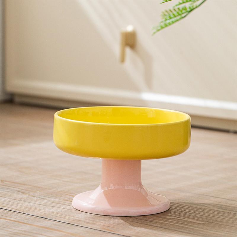 Ceramic Color-Blocked Pet Bowl Elevated Cat Bowl Protects Cervical Vertebrae Pet Supplies