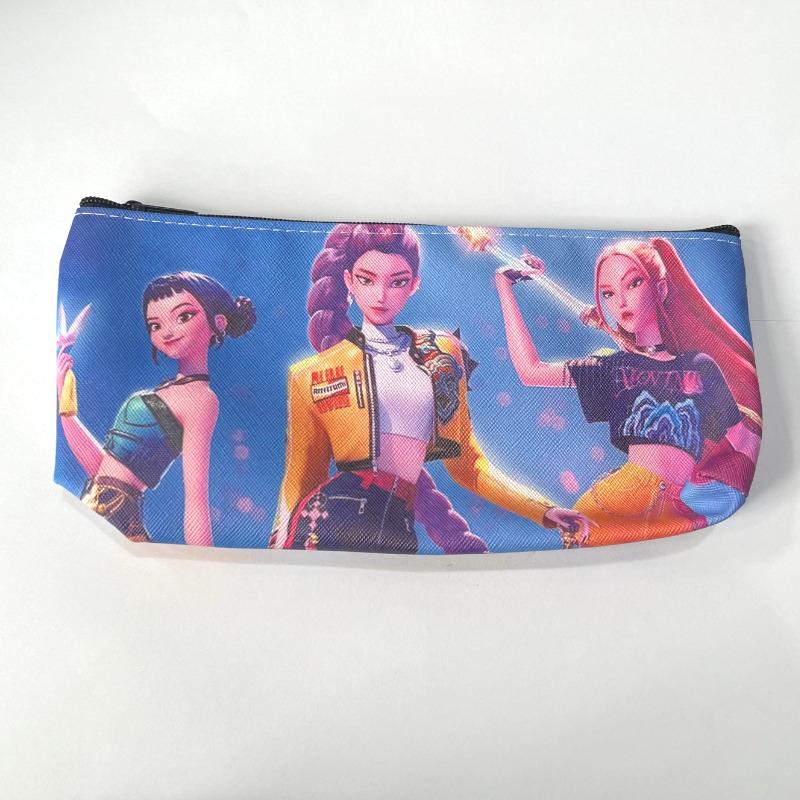 Cute Demon Hunters Anime Characters Large-Capacity Zipper Pencil Case for Students, Kids' School Study Stationery Bag